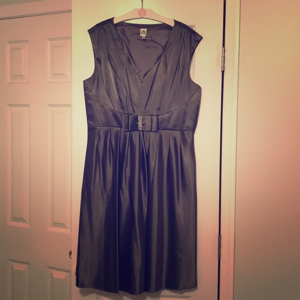 Pewter Satin Cocktail Dress w/Bow